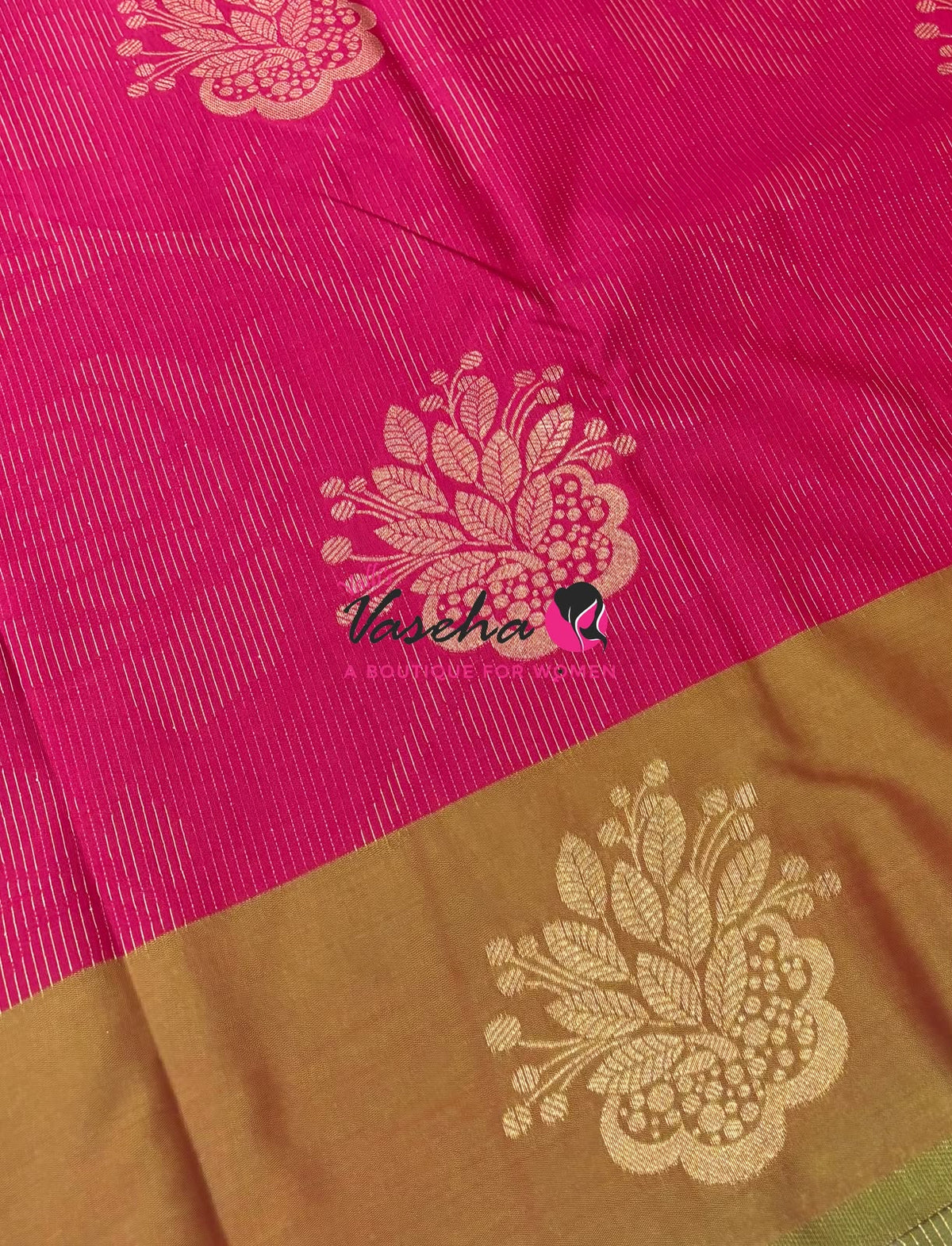 Semi Soft Silk - Pink  With Green - VVSSS039