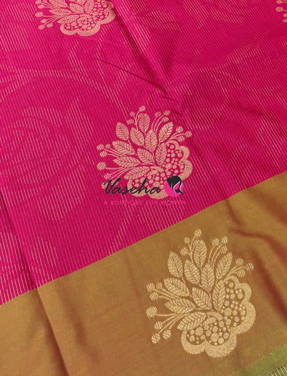 Semi Soft Silk - Pink  With Green - VVSSS039