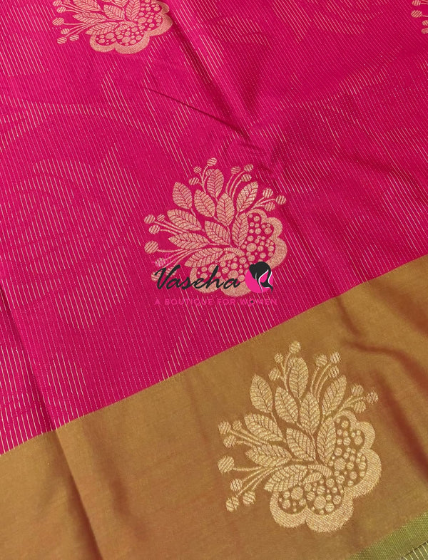 Semi Soft Silk - Pink  With Green - VVSSS039