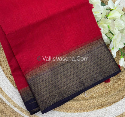 Bamboo Silk Saree - Red With Navy Blue Shade - VVBSS003
