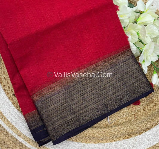 Bamboo Silk Saree - Red With Navy Blue Shade - VVBSS003