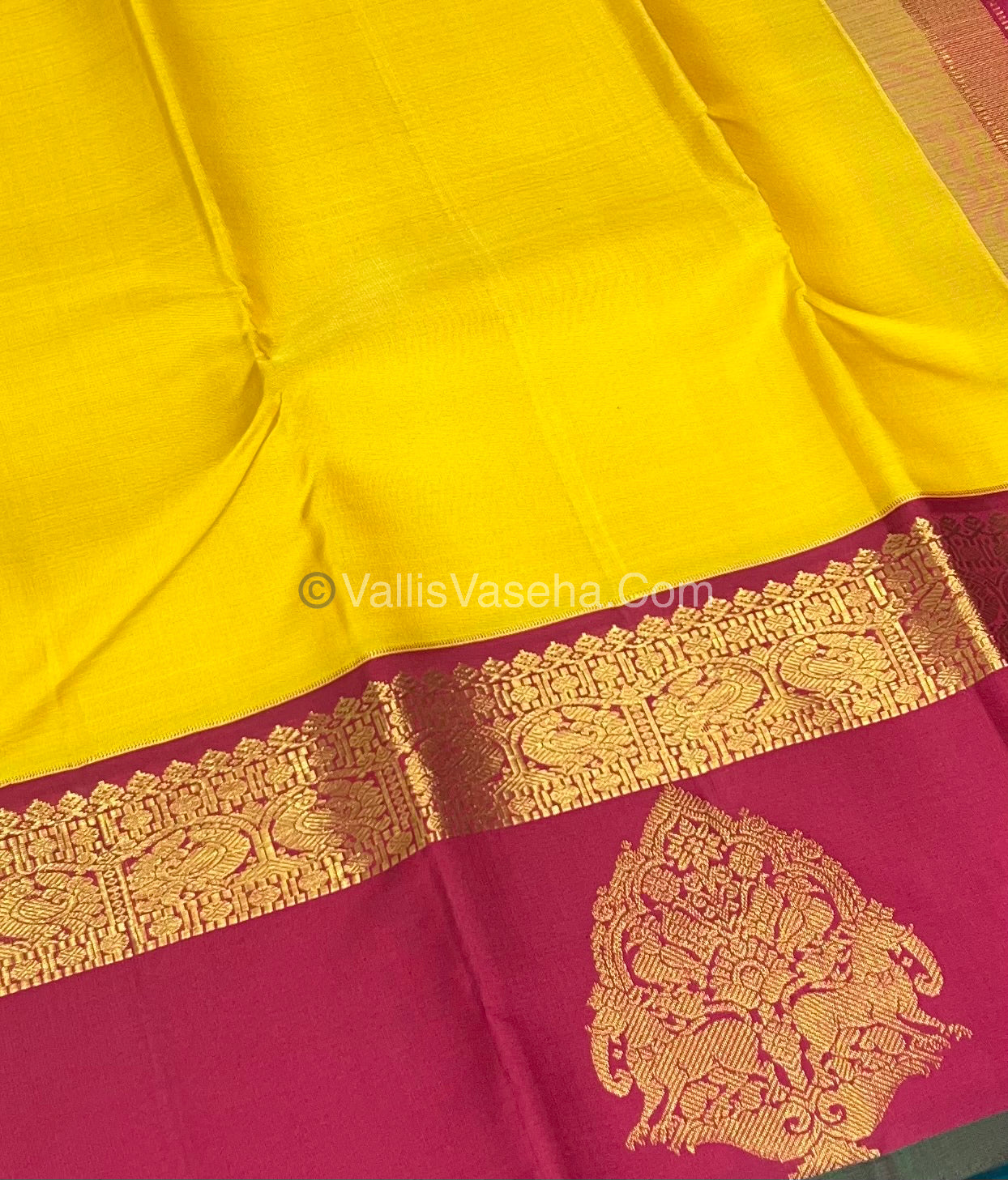 Pure Vintage Korvai Kanchipuram Silk Saree - Yellow & Maroon Combo - VVPS006