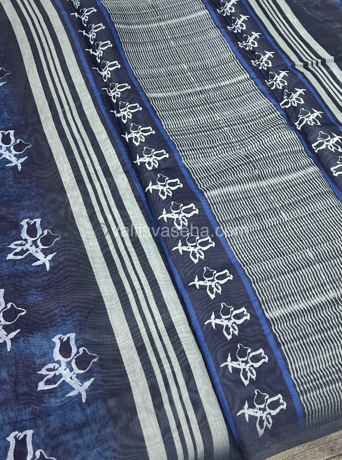 Chanderi Mixed Cotton Saree - Indigo Prints - VVCPS001