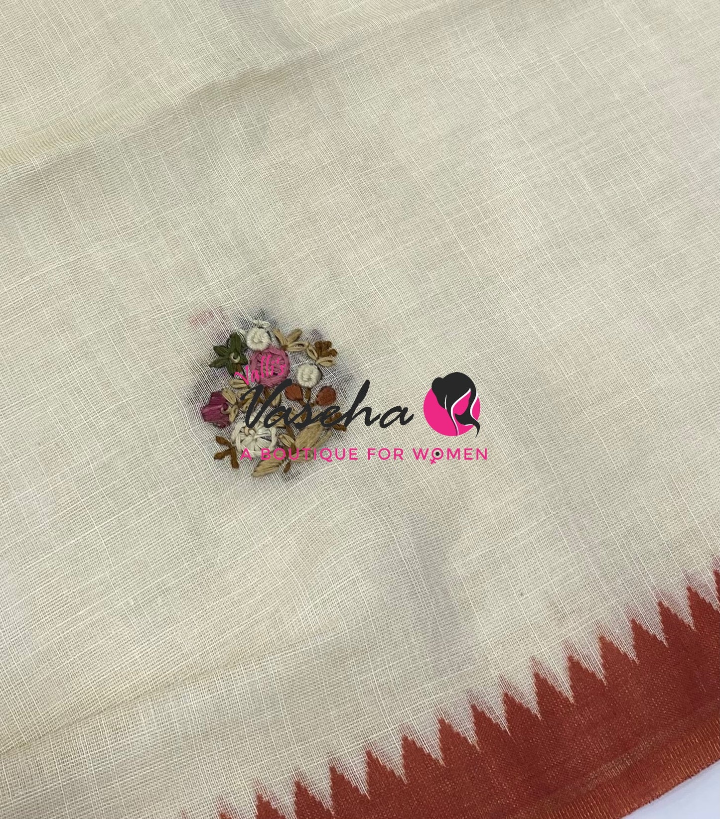French Knot - Tissue Saree - Cream With Rust Orange Shade - VVLFN022