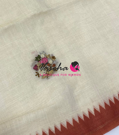 French Knot - Tissue Saree - Cream With Rust Orange Shade - VVLFN022