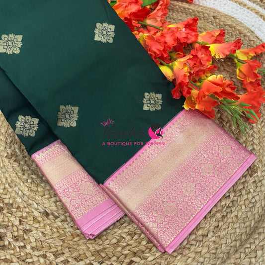 Semi Kanchi Silk  - Green & Pink - VVSKS007