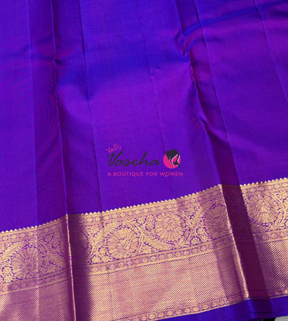 Pure Kanchipuram Silk Saree - Vairavoosi Design  - Peachish Pink & Purple Combo - VVPS059
