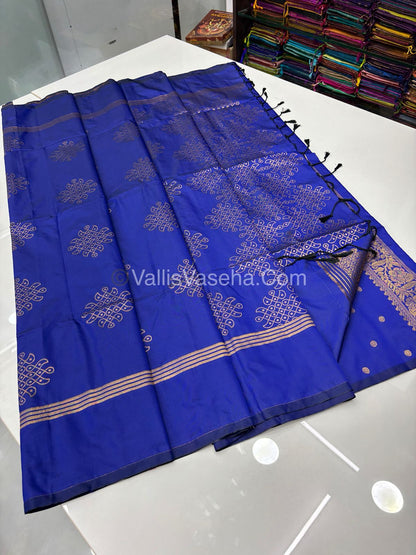 Semi Soft Silk - Kolam Design - Royal Blue / Dark Blue  Shade -VVSSS029