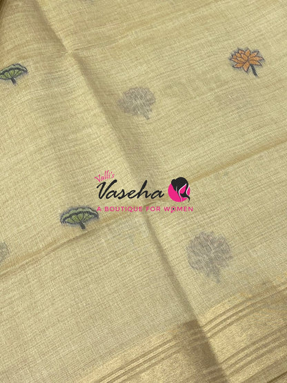 Muga Tissue Linen Saree - Cream  Shade - VVMLT003
