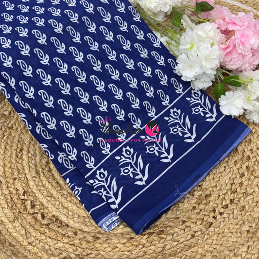 Pure Soft Mul Mul Cotton Sarees - Hand Block Prints - VVMMC011