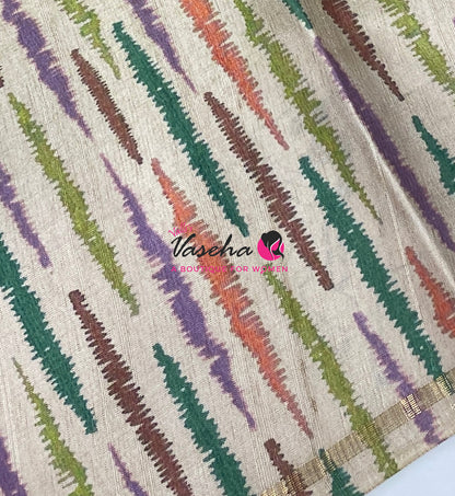 Semi Matka Tussar Saree - Pichwai Design - VVSMT003