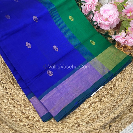 Semi Silk Cotton Saree - Blue & Green Combo - VVSSC001