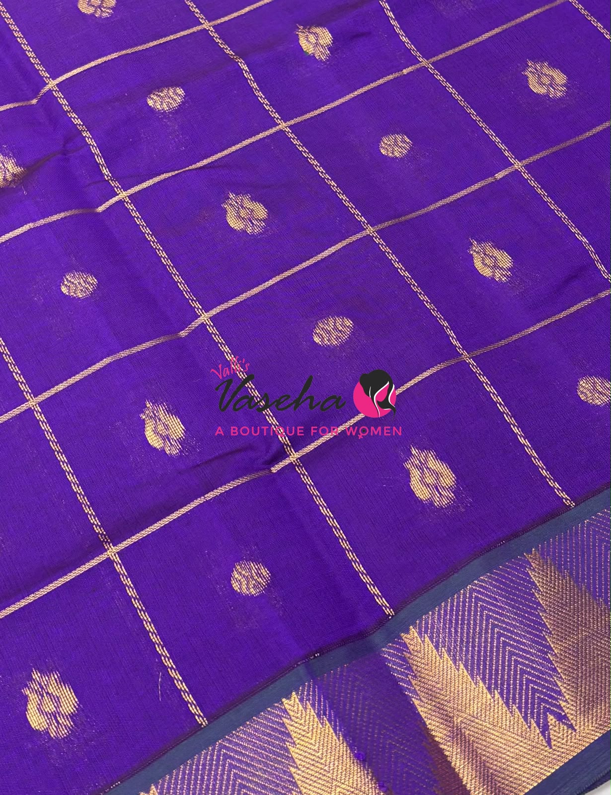 Semi Silk Cotton Saree - Checked Pattern with Butta  - VVSSC012