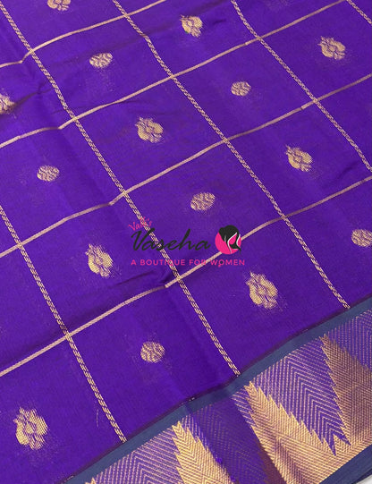 Semi Silk Cotton Saree - Checked Pattern with Butta  - VVSSC012
