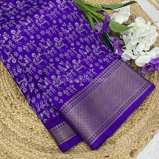 Semi Binny Silk - Varli Design - VVSBS003 - Purplish Blue Shade