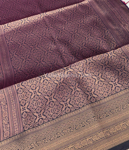 Semi Soft Silk - Violetish Purple With Navy Blue Shade -VVSSS032 - 3