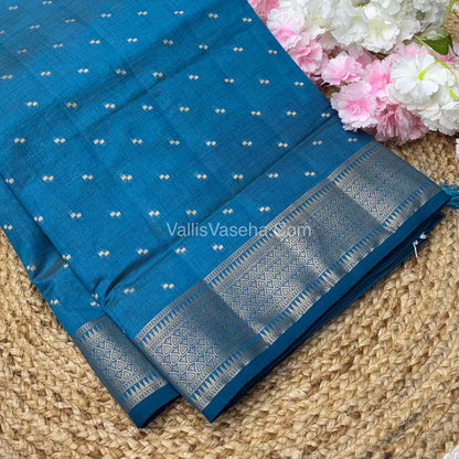 Semi Tussar Silk - Grand Pallu  - Blue Shade - VVSTS020