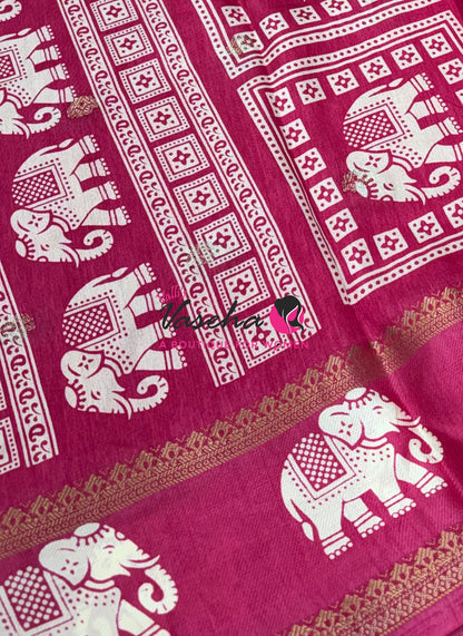 Casual Wear Sarees - Semi Binny / Semi Dola Silk - Pink Shade - VVSDS007