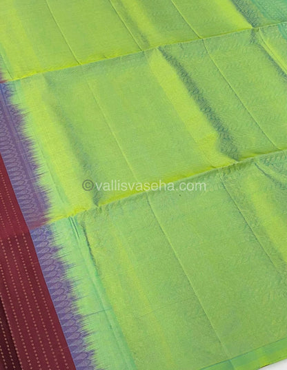 Pure Soft Silk Saree - Vaira Voosi design - Merunish Brown With Teal Green Combo - VVPSS016