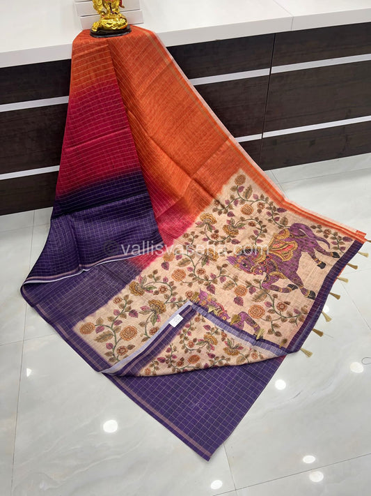 Semi Chanderi Saree - checks pattern - VVSCS002