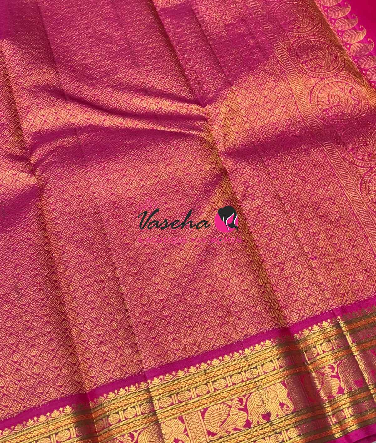 Pure Vintage Korvai Kanchipuram Silk Saree - Green With Pink - VVPS034
