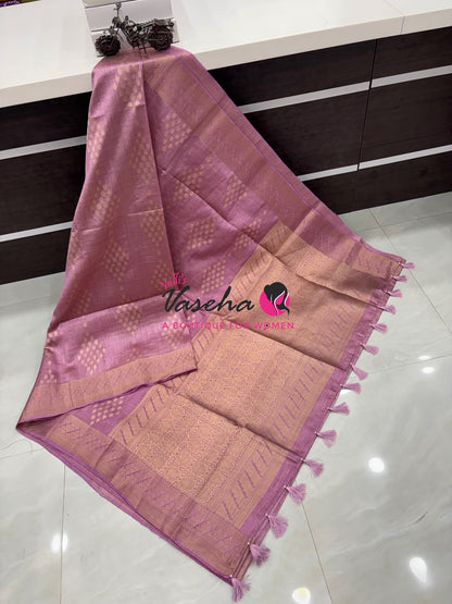 Semi Tussar Silk - Grand Pallu  - Light Lavender Shade - VVSTS071
