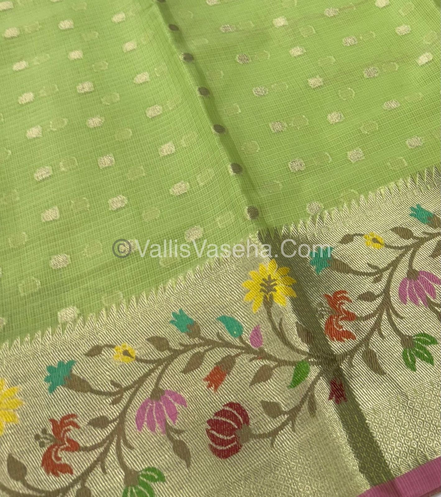 Kota Saree - Paithani Border - Pista Green with Pink - VVKPS001