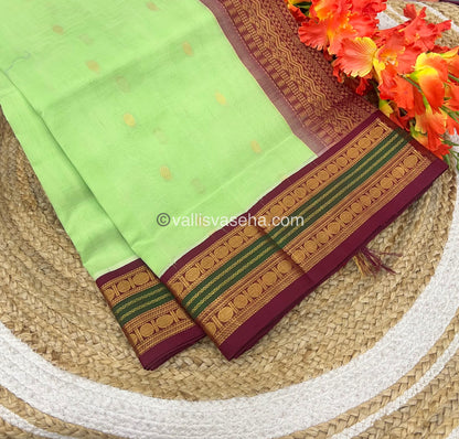 Pure Korvai Silk Cotton Saree - Pista Green with Maroon - VVKSC004