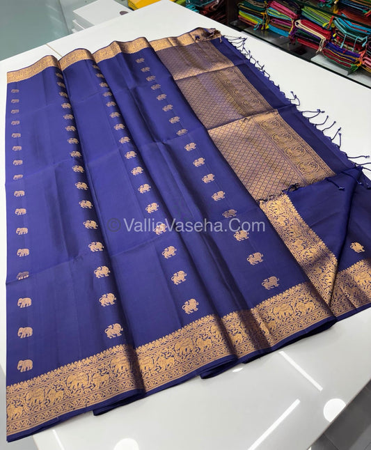 Pure Soft Silk Saree - Kanchi Border -  Royal Blue Shade - VVPSS046