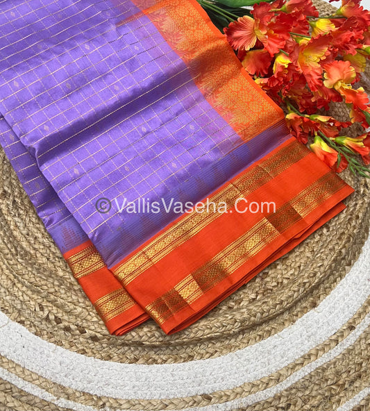 Pure Korvai Silk Cotton Saree - Lavender With Orange - VVKSC020