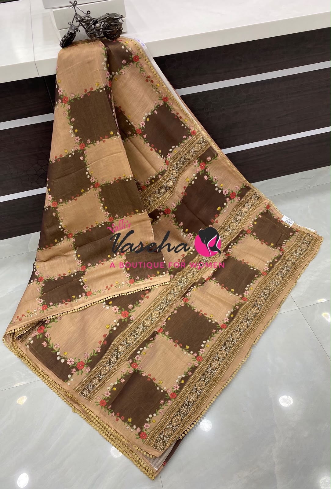 Linen Tissue Saree -  Light & Dark Combo - Brown Shade - VVLTS007