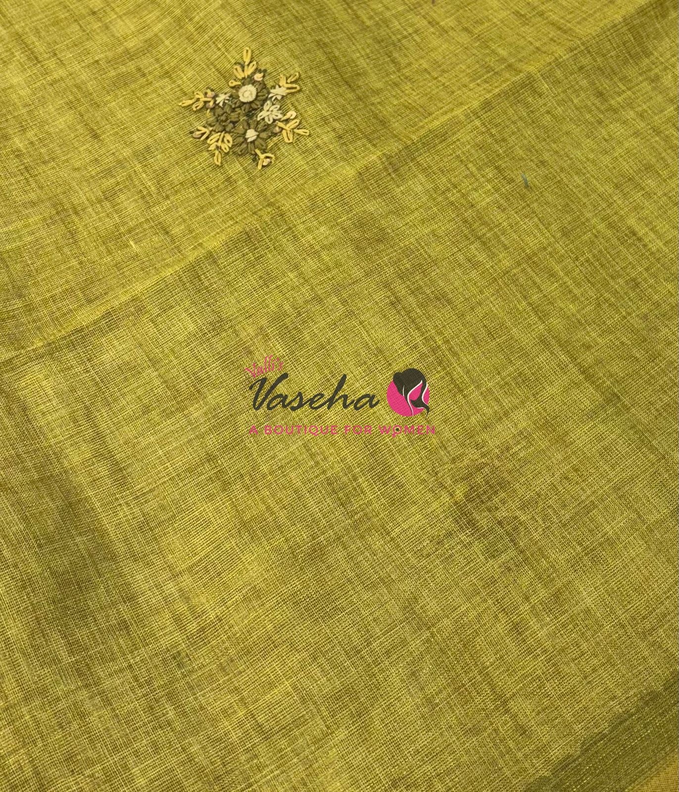 French Knot - Linen Tissue Saree - Green Shade - VVLFN015