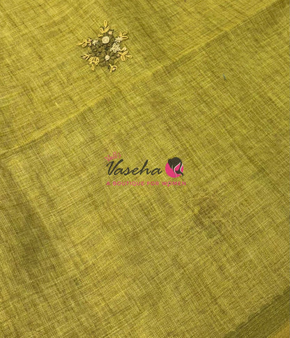 French Knot - Linen Tissue Saree - Green Shade - VVLFN015