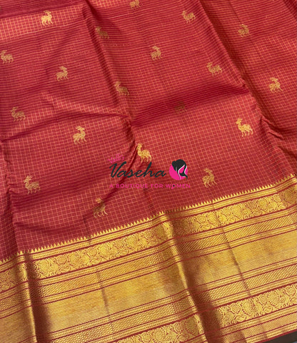 Pure Kanchipuram Silk Saree - Rust Orange Shade - VVPS040