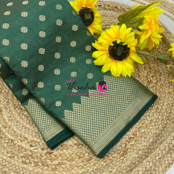 Semi Tussar Silk Saree | Green Shade |VVSTS057