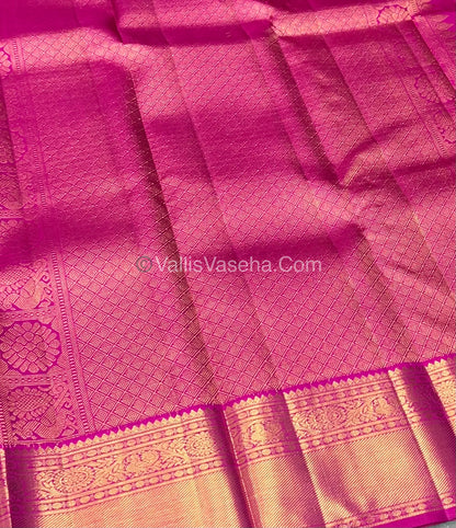 Pure Kanchipuram Silk Saree - Peachish Pink & Pink Shade - VVPS014