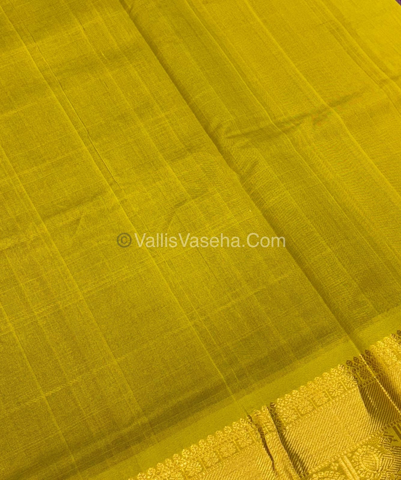 Pure Silk Cotton Saree - Mayil & Chakkaram Design - Purple With Yellow Shade - VVMC001