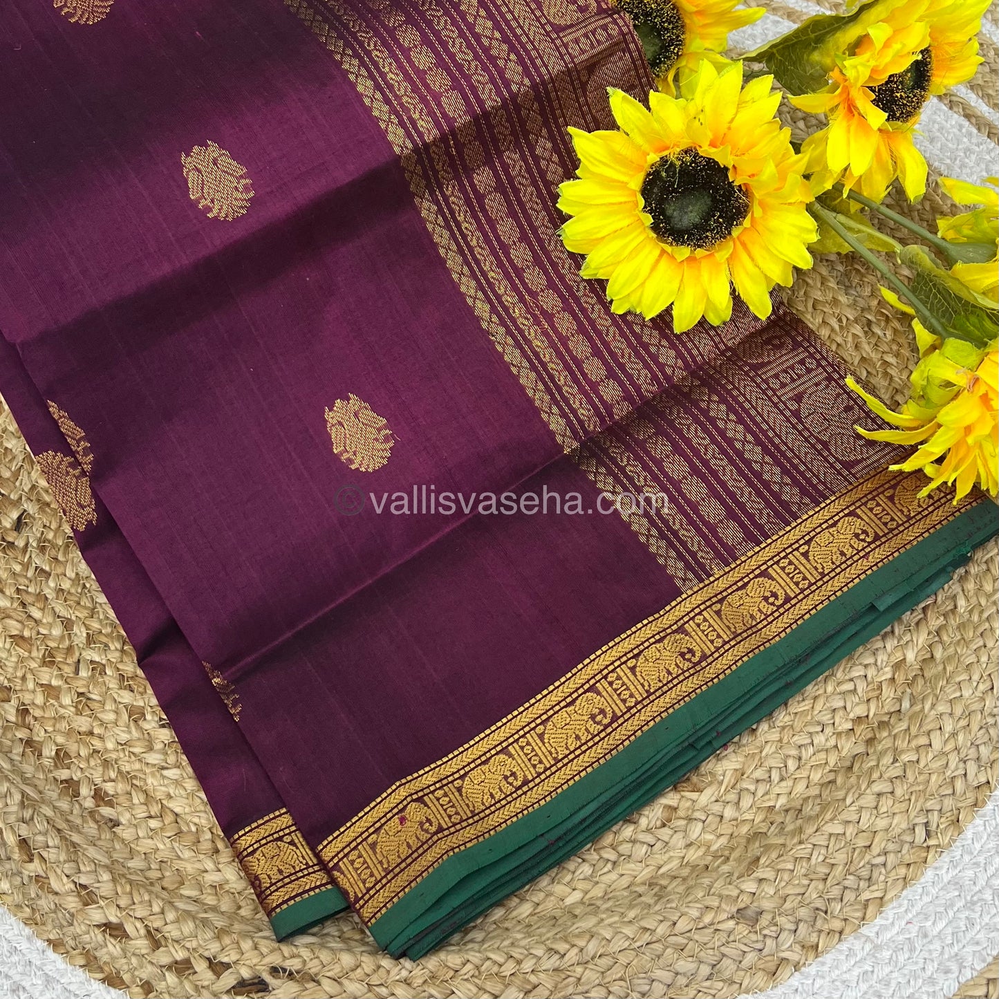 Pure Silk Cotton Saree - Retta Mayil Design - Purplish Wine Shade - VVRMS001