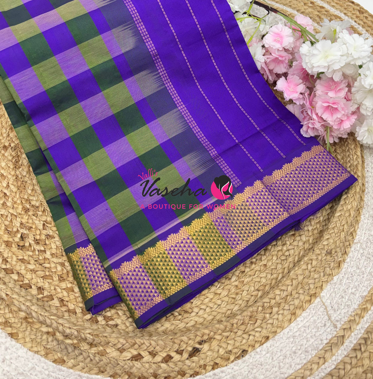 Semi Silk Cotton Saree |  Pazhum Pazhamum Checks Design |VVSSC018