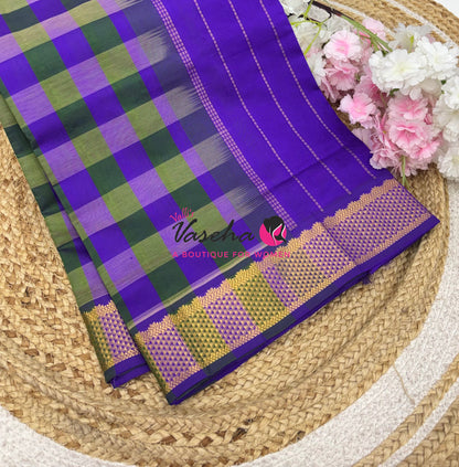 Semi Silk Cotton Saree |  Pazhum Pazhamum Checks Design |VVSSC018