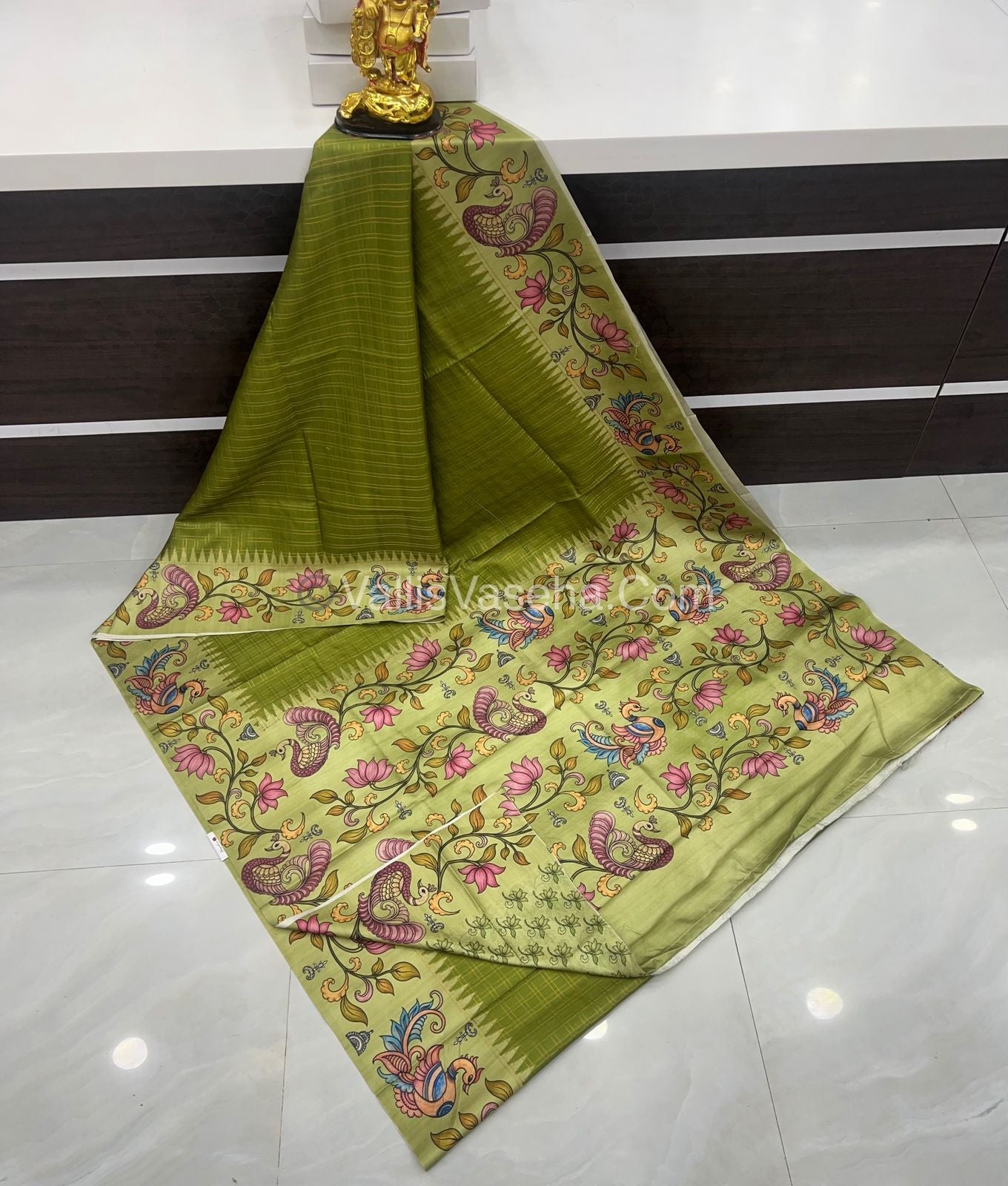 Semi Tussar Silk - Green With Green Shade  - VVSTS040