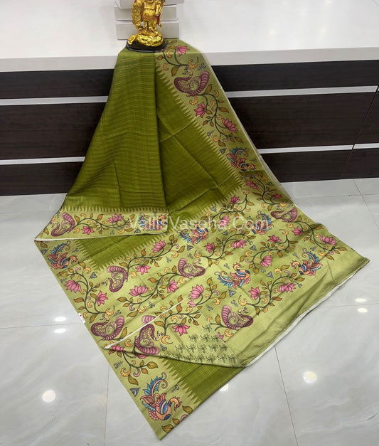 Semi Tussar Silk - Green With Green Shade  - VVSTS040