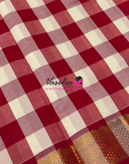 Semi Silk Cotton Saree |  Pazhum Pazhamum Checks Design |VVSSC011