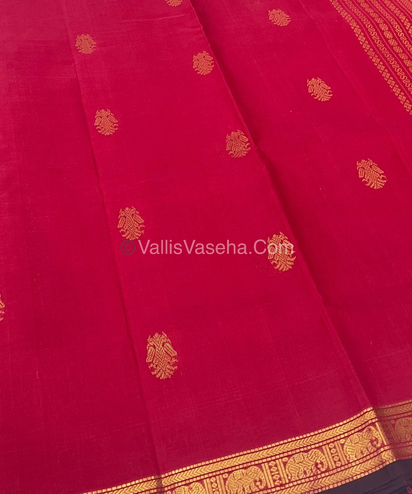 Pure Silk Cotton Saree - Retta Mayil Design - Red shade  - VVRMS001