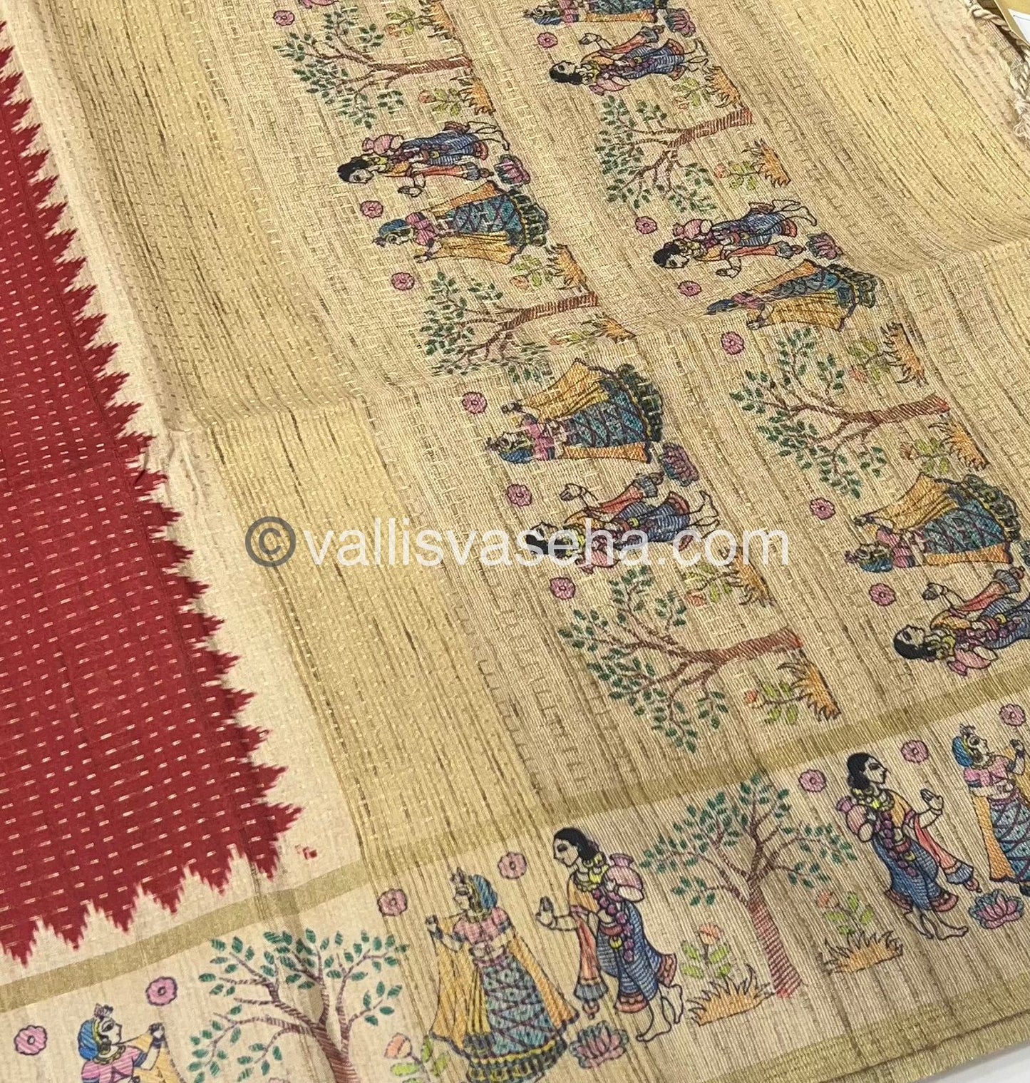Semi Tussar Silk - Vairavoosi Design - Maroon & Cream Shade - VVSTS030