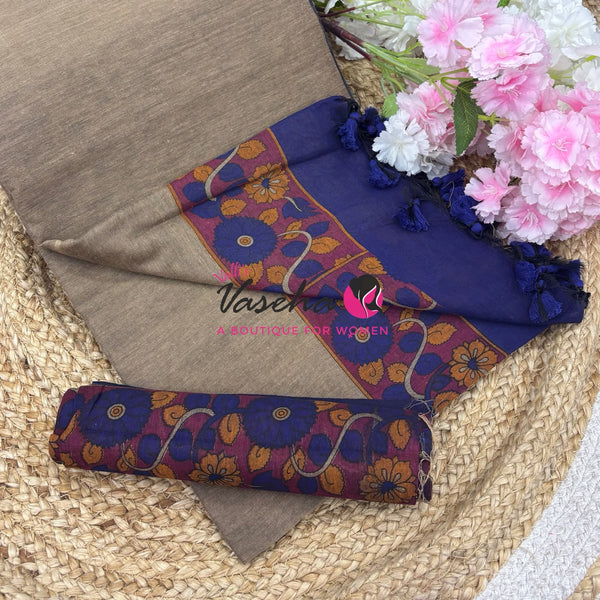 Handloom Cotton Sarees with Kalamkari Blouse - VVKCK004