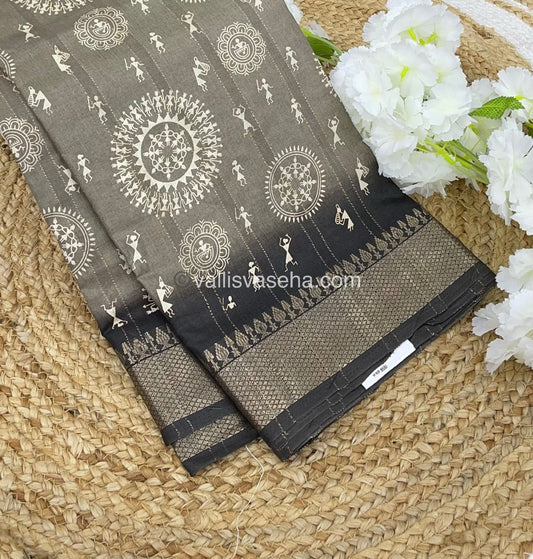 Chanderi Mixed Cotton Saree - Varli Prints - VVMCV001