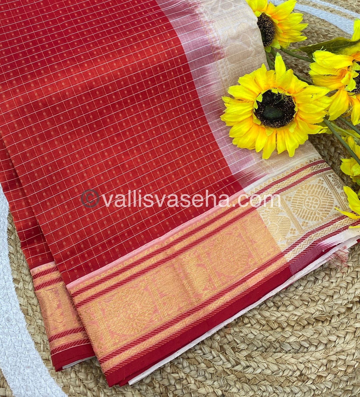 Pure Silk Cotton Saree - Orange With White Shade - Lakshadeepam Design - VVPLD001