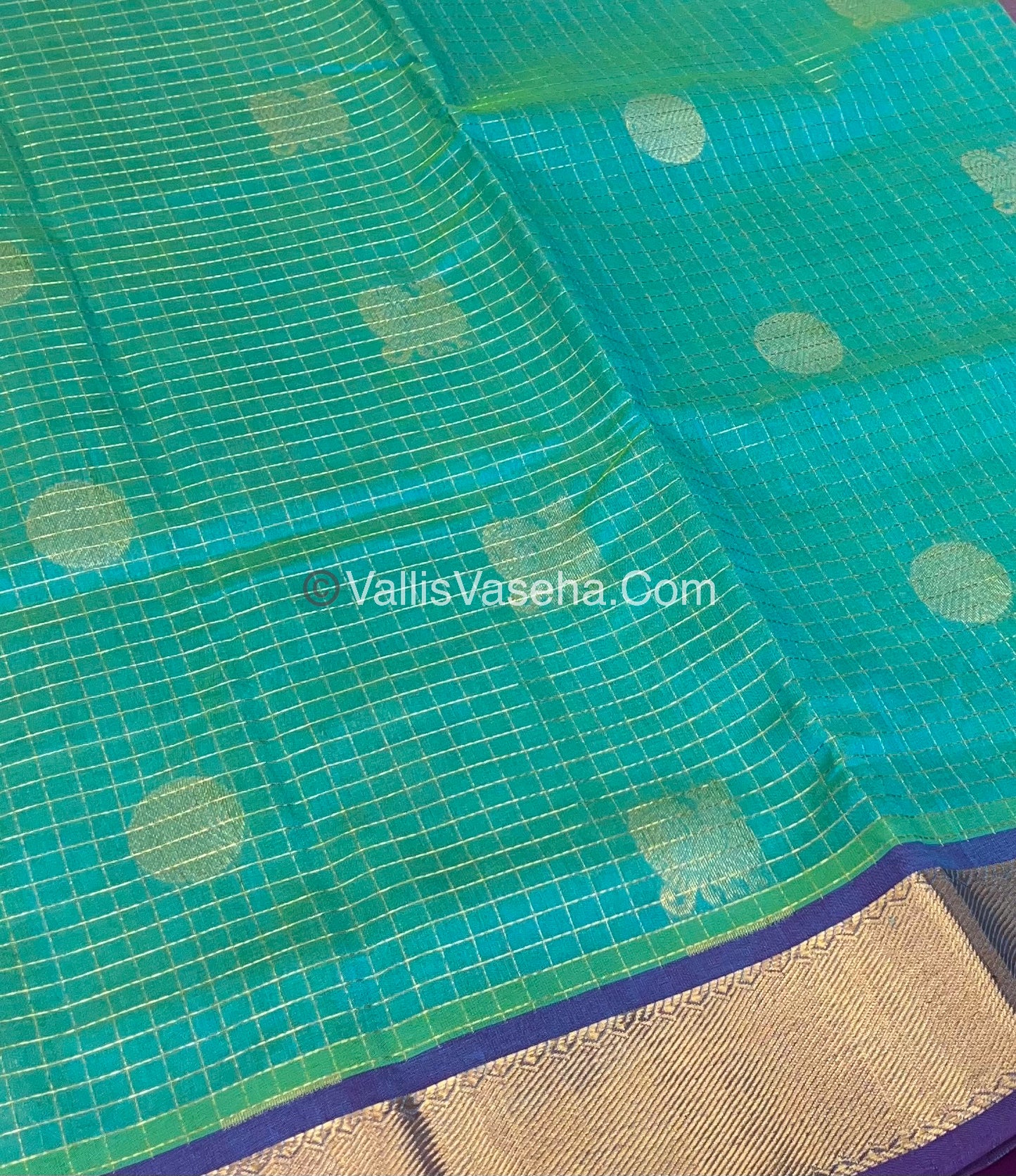 Pure Silk Cotton Saree - Mayil & Chakkaram Design - Blue With Purple Shade - VVMC002