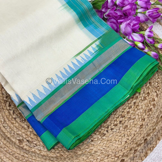 Pure Korvai Silk Cotton Saree - Temple border - VVKSC001